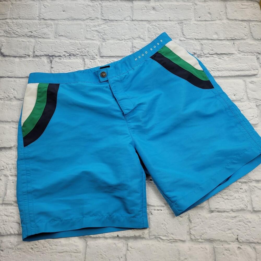 Hugo Boss Blue Swim Shorts Rainbowfish Lined Retro Y2K  Colorblock size Large